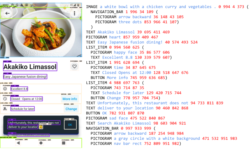 ▲ 一張螢幕截圖，由 ScreenAI 自動產生畫面註記以及 UI 元件配置 (圖／Google Research)