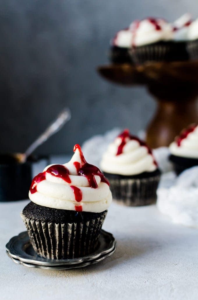 Black Velvet Cupcakes with Raspberry Jam