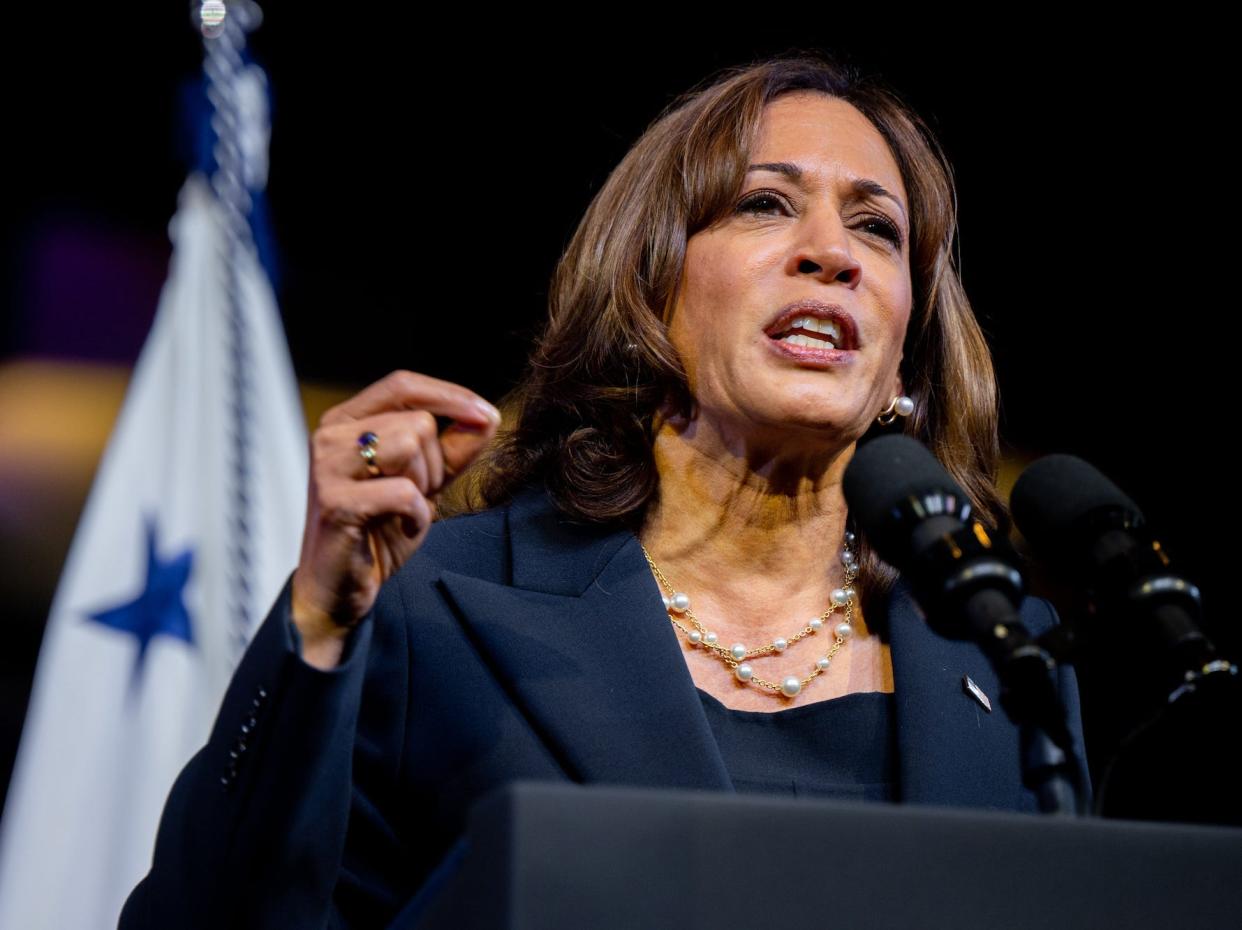 US Vice President Kamala Harris speaks at the National Baptist Convention on September 08, 2022 in Houston, Texas.