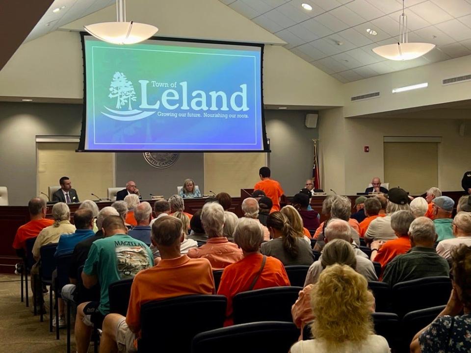 The council chambers at Leland Town Hall was overflowing on April 18, with residents there to voice their concern over the town's newly proposed 2024-25 budget, which includes a 17% increase to the property tax rate.