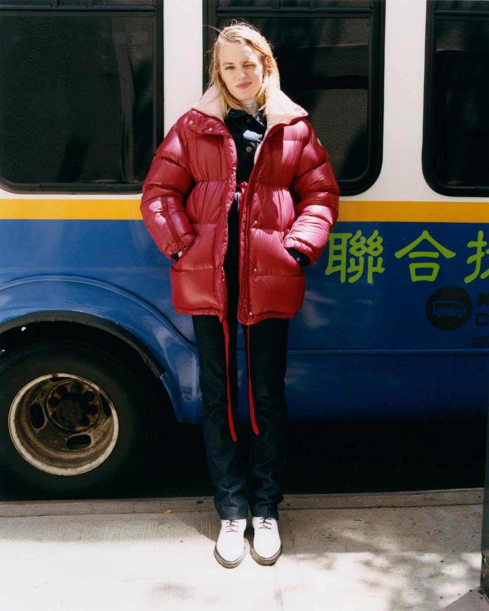 Next stop: Chinatown. Erika Linder in a <a rel="nofollow noopener" href="https://weallwear.moncler.com/" target="_blank" data-ylk="slk:Moncler Callis jacket;elm:context_link;itc:0;sec:content-canvas" class="link ">Moncler Callis jacket</a>, $1,375.