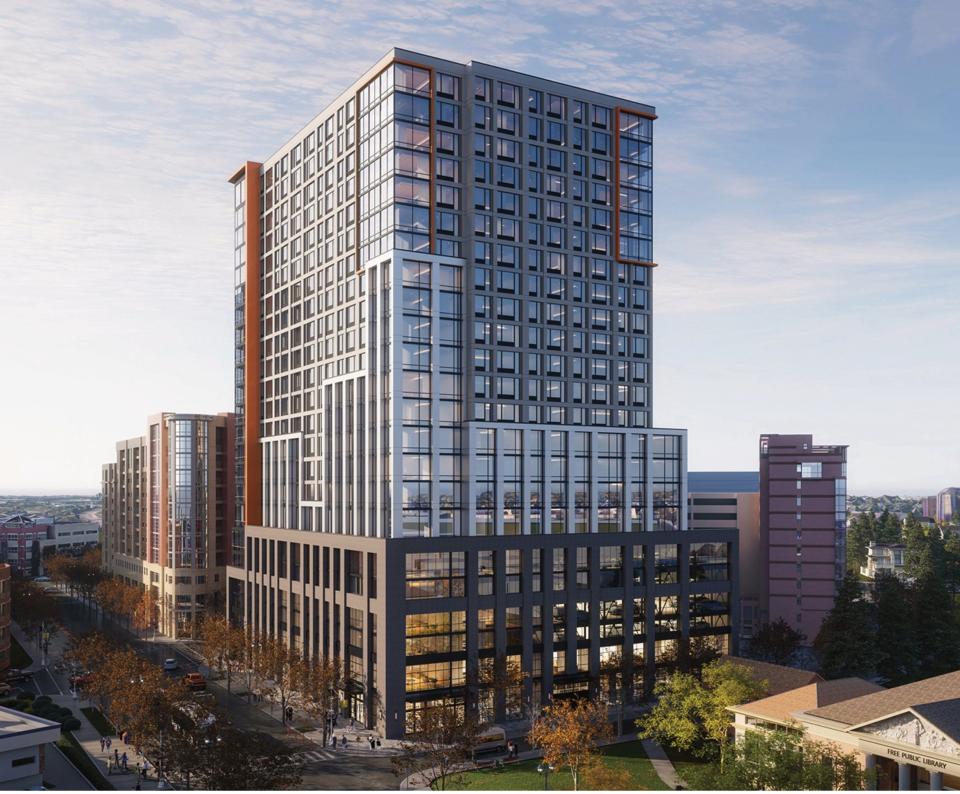 An architectural rendering of the 23-story The Liv that is proposed to built at the site of the New Brunswick Elks Club on Livingston Avenue.