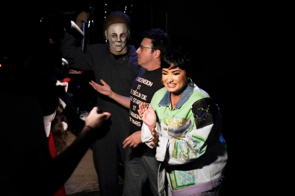 <p>scaring <em>The Ellen DeGeneres Show</em> producer Andy Lassner at Halloween Horror Nights at Universal Studios Hollywood on the Oct. 4 show.</p>