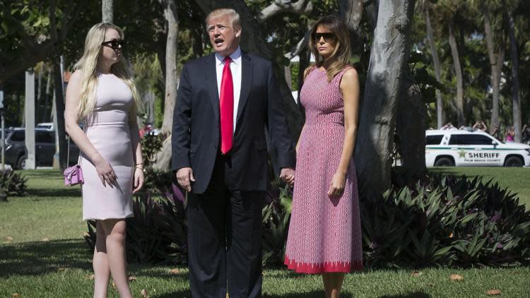 Then-President Donald Trump and first lady Melania Trump, along with Tiffany Trump, in Palm Beach for Easter in 2018.