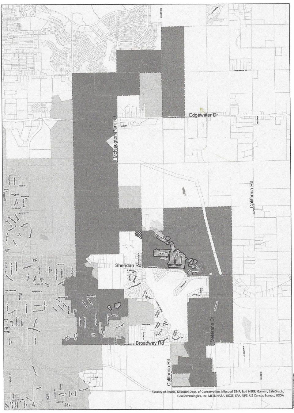 A boundary map of Pekin's newly created East Residential TIF district.