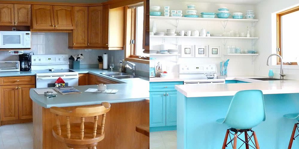 We're Still Obsessing Over This Woman's Aqua Kitchen Makeover (And