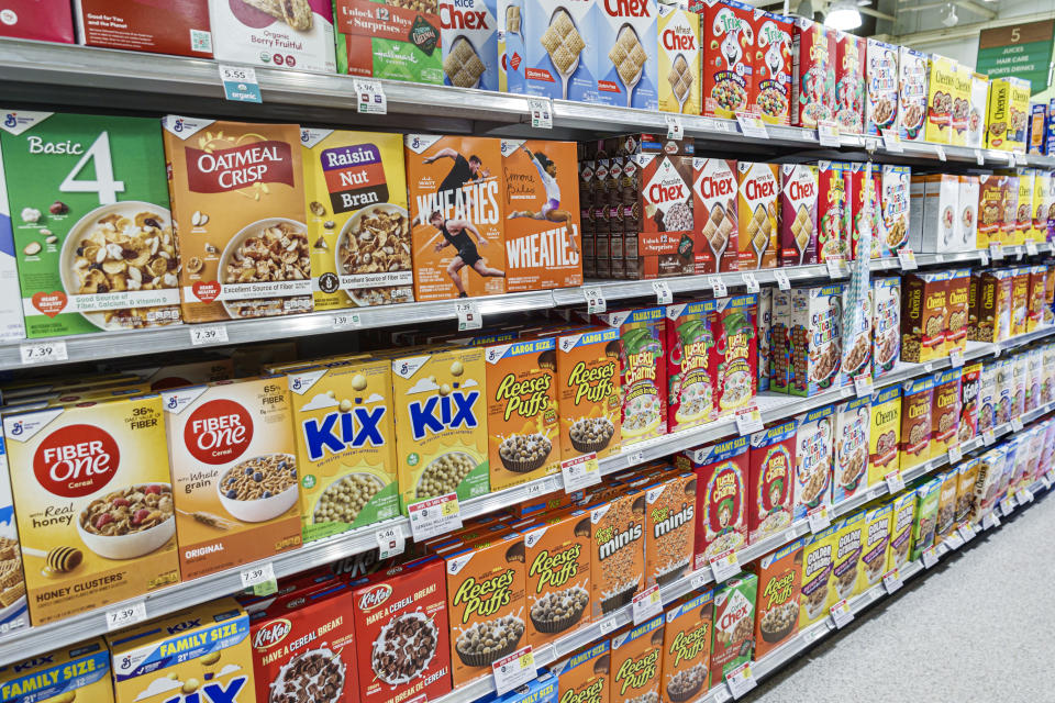 Miami Beach, Florida, Publix grocery store supermarket, breakfast cereal boxes, General Mills, Kix, Wheaties, Fiber One, Chex. (Photo by: Jeffrey Greenberg/Universal Images Group via Getty Images)