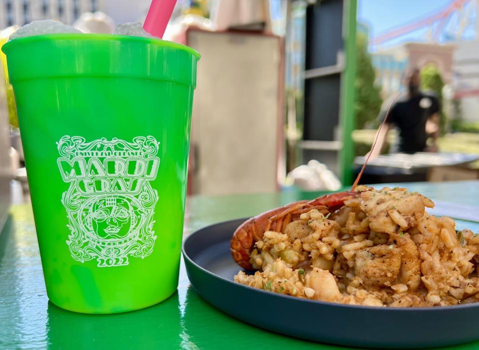 This festive jambalaya dish is made up of mixed rice, andouille sausage, chicken, shrimp, peppers and tomatoes, and is finished with a spiced crawfish. (Photo: Terri Peters)