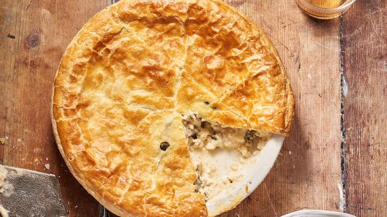 chicken pot pie on table