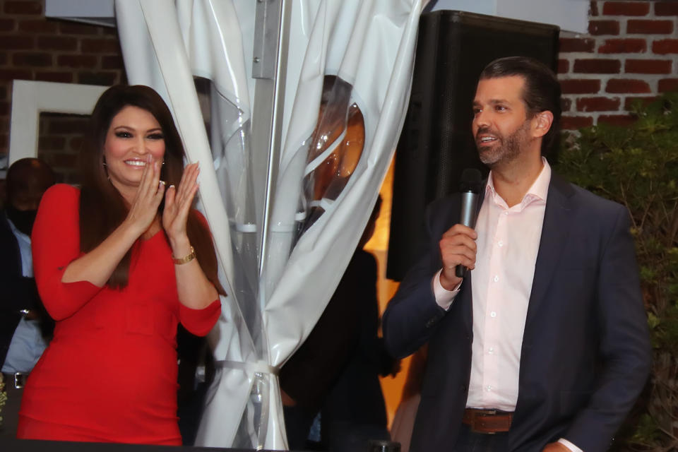 Trump campaign adviser Kimberly Guilfoyle, who is also the girlfriend of Donald Trump Jr., has appeared on OAN and Newsmax to insist that President Donald Trump actually won the election. (Photo: Donald Kravitz via Getty Images)