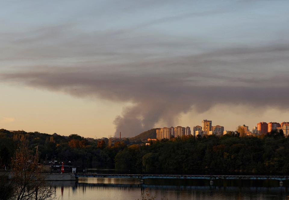 Smoke rises from the area in the direction of Avdiivka, as seen from Donetsk, on Wednesday (REUTERS)