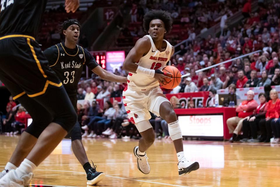 Ball State men's basketball's Jaylin Sellers scored a team-high 20 points in the team's game against Kent State at Worthen Arena on Tuesday, Feb. 21, 2023.