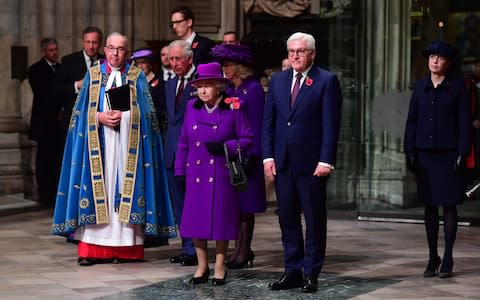 Queen Elizabeth II and German President Frank-Walter Steinmeier attend a National Service to mark the centenary of the Armistice at Westminster Abbey, London. - Credit: Paul Grover/Daily Telegraph/ PA