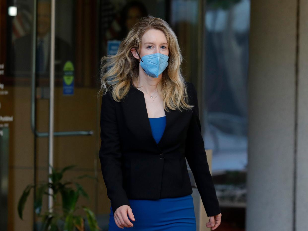 Theranos founder Elizabeth Holmes leaves the Robert F. Peckham Federal Building and U.S. Courthouse in San Jose, California