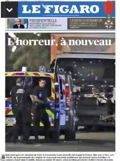 Le Figaro évoque lui aussi l’horreur, pour sa une du 15 juillet.