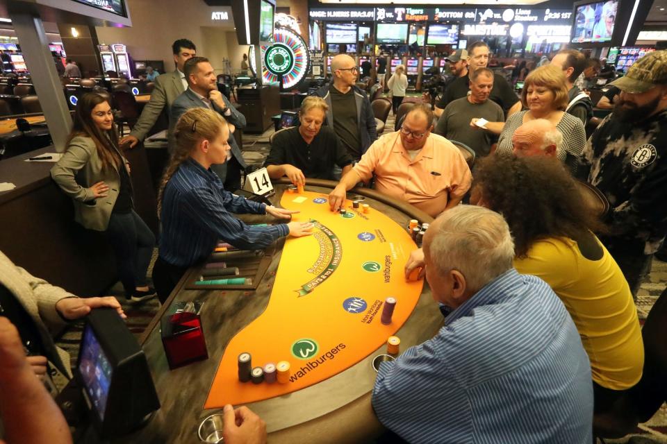 Contestants compete in a Blackjack tournament at the Hollywood Casino in Greektown on August 28, 2022.