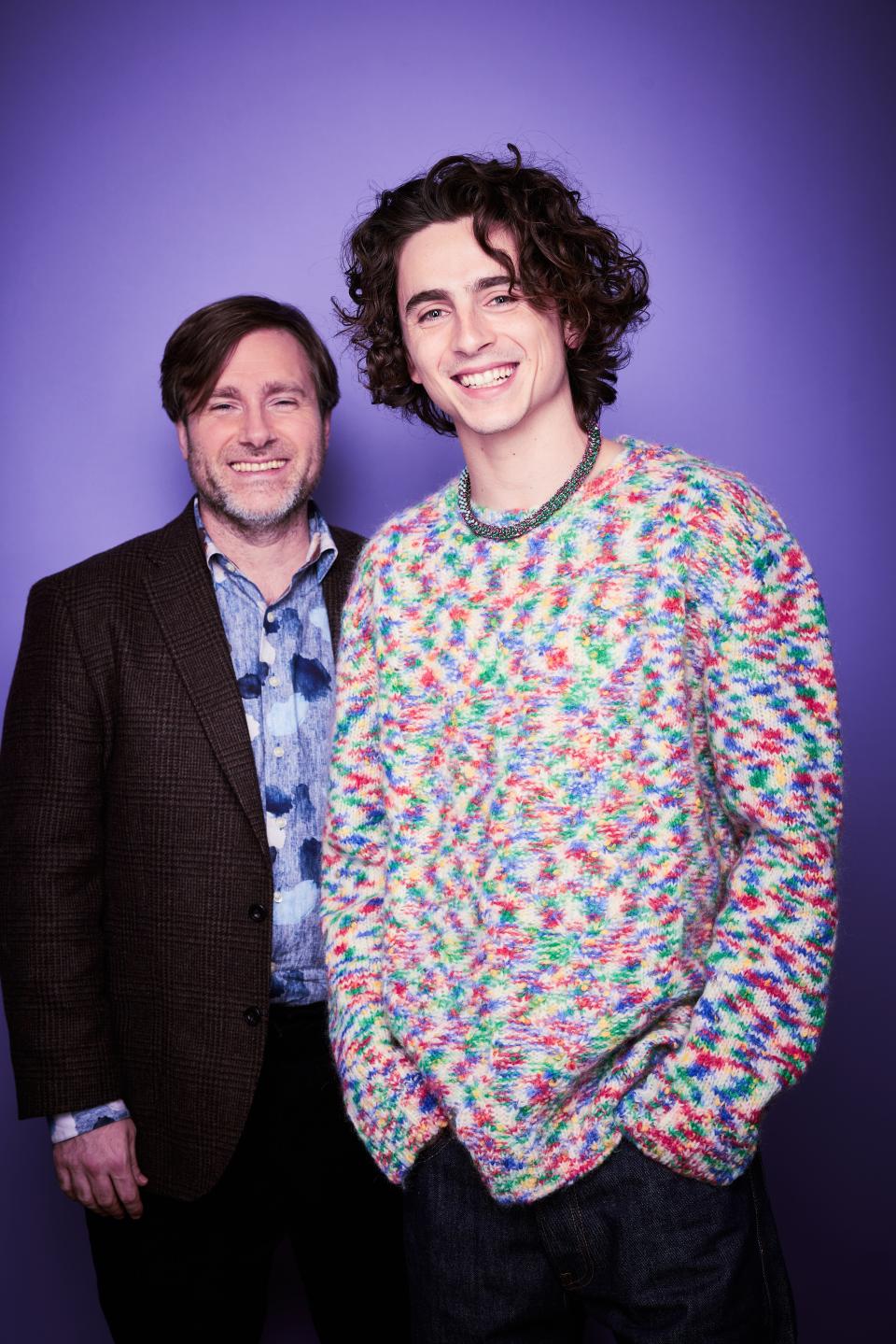 "Wonka" director Paul King, left, and Timothée Chalamet in London last month.