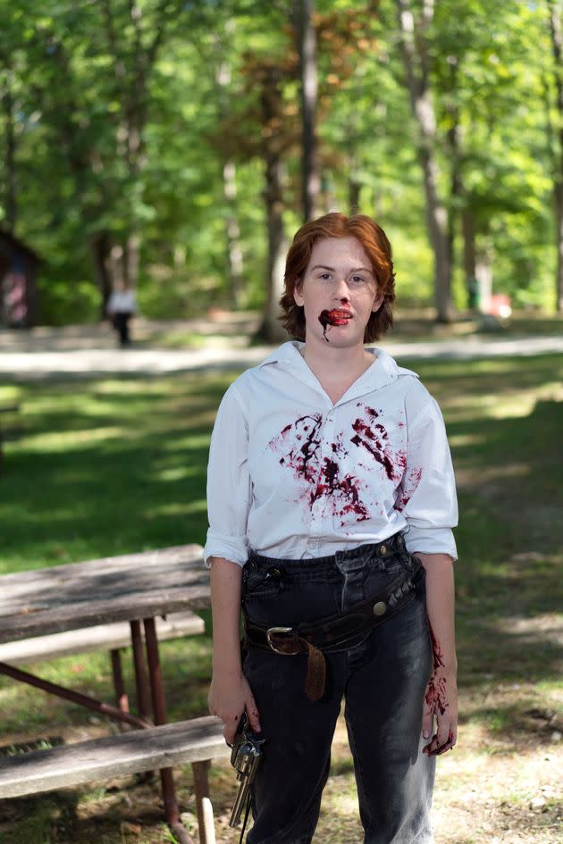 Sarah Hale, a self-described Jersey Girl, who’s been working at Wild West City for three years. She started out in the General Store before being promoted to Cowgirl. Sarah just finished a scene in which she got shot up. “It's fake blood,” she said. “It tastes like cherry cough syrup, almost.