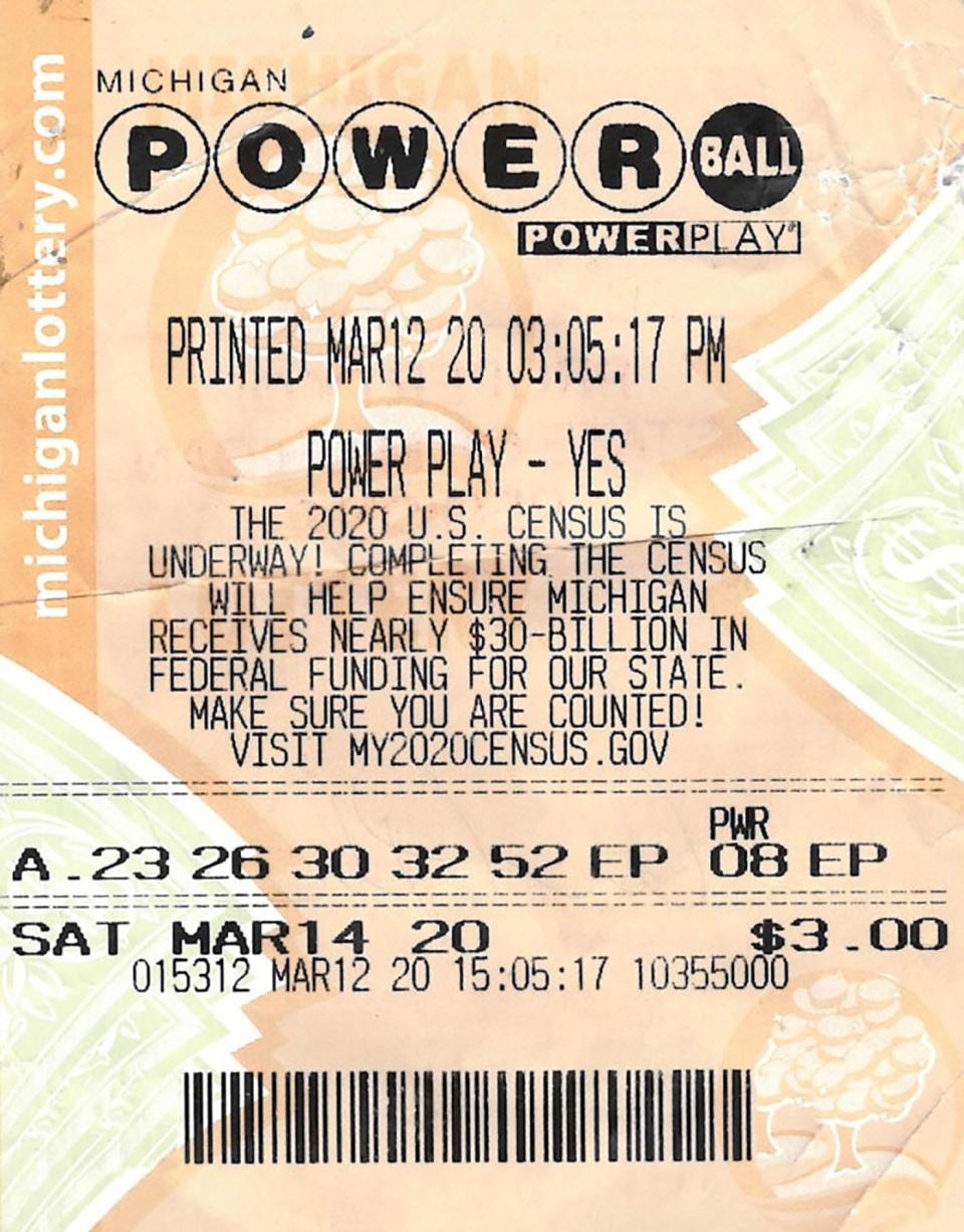 A US Powerball ticket is pictured.