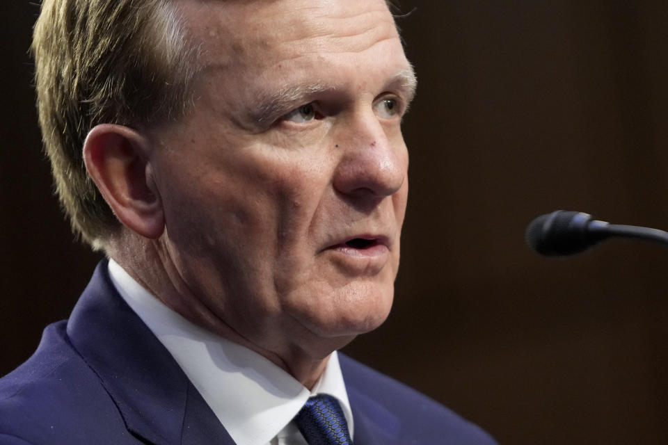 PGA Tour chief operating officer Ron Price testifies before a Senate Subcommittee on Investigations hearing on the proposed PGA Tour-LIV Golf partnership, Tuesday, July 11, 2023, on Capitol Hill in Washington. (AP Photo/Patrick Semansky)