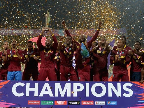 West Indies celebrates winning the Twenty20 World Cup in 2016: Getty