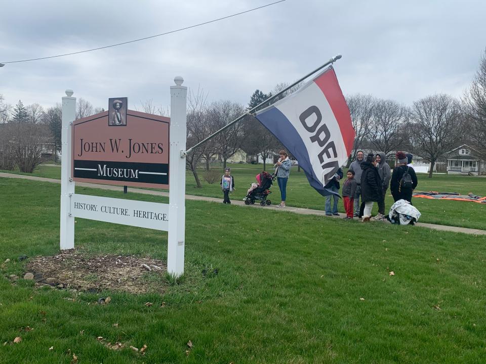 Crowds begin streaming into the John W. Jones Museum partial solar eclipse watch party in Elmira around 1:30 p.m. Monday, April 8, 2024