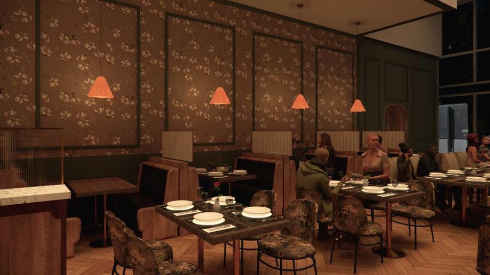 A rendering of the booths when Dogwood: A Southern Table reopens inside The Westin Charlotte.