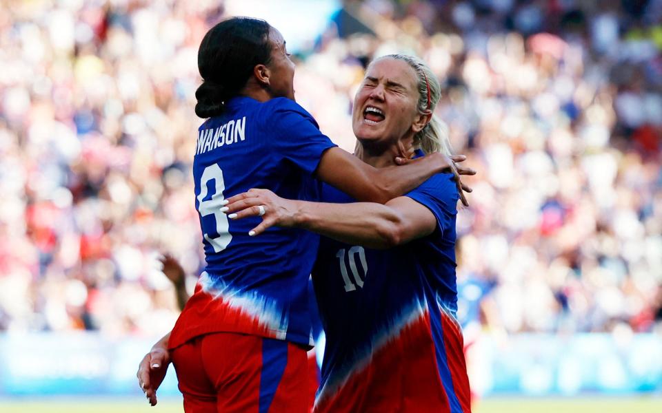 Mallory Swanson celebrates for Team USA