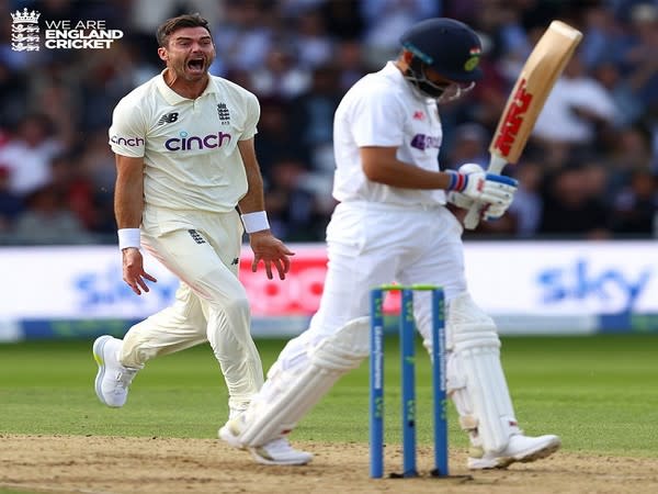 James Anderson celebrates after dismissing Virat Kohli. (Image: England Cricket)