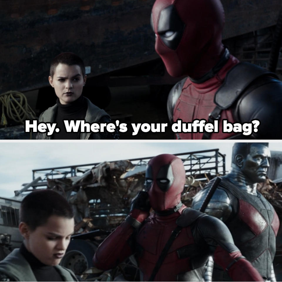The teenager asking where Deadpool's duffel bag is