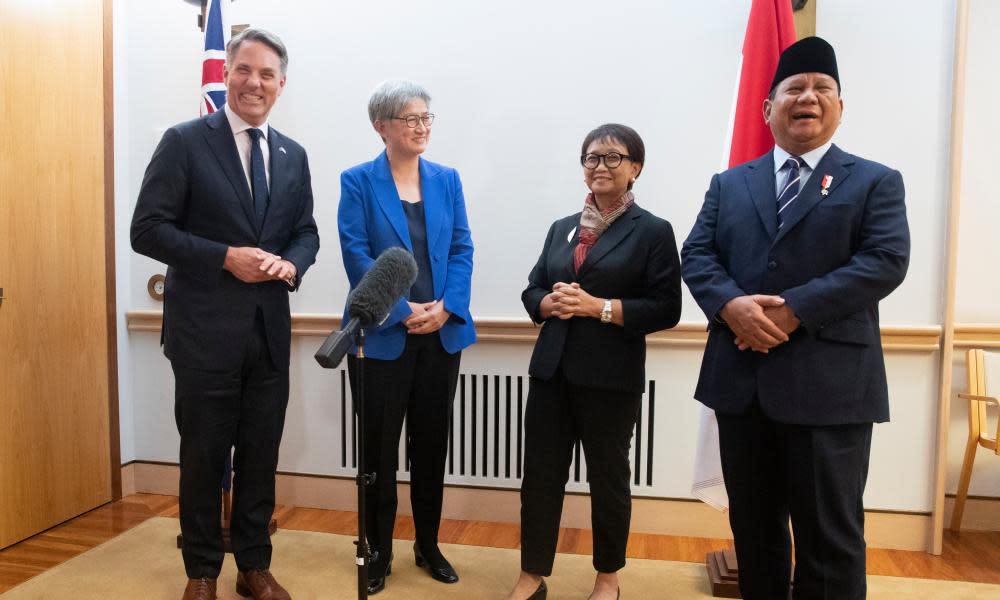 (From left) Australian defence minister Richard Marles, Australian foreign minister Penny Wong, Indonesian foreign minister Retno Marsudi and Indonesian defence minister Prabowo Subianto at Parliament House, Canberra in February 2023.
