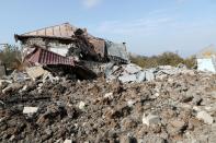 A view shows the ruins of a building following recent shelling in Shushi