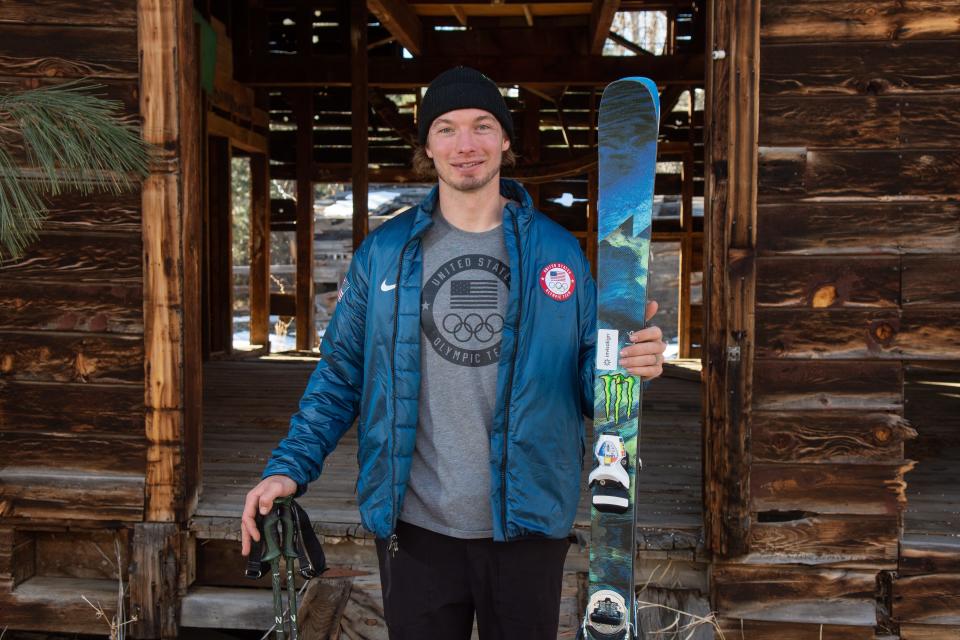 Two-time Olympic gold medal freeskier David Wise poses for a portrait near his home in Verdi, Nev. near Reno on Wednesday, Jan. 12, 2022. 