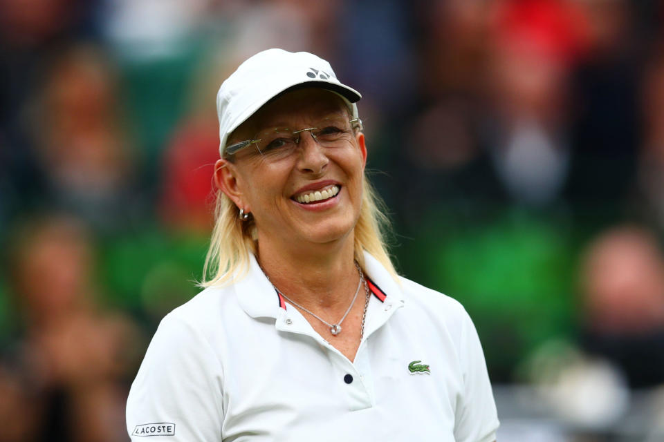 Martina Navratilova smiles during the mixed doubles match of the Wimbledon No. 1 Court Celebration on May 19, 2019, in London, England. / Credit: Getty Images