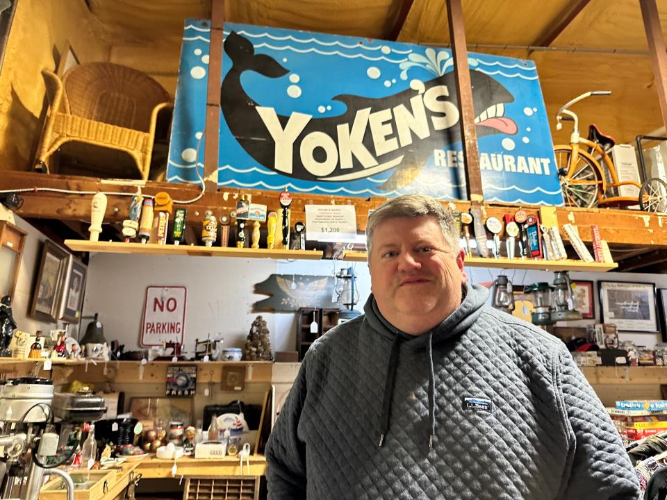 A piece of Seacoast history is up for sale at Hidden Treasures Antiques & Collectibles in York where picker Chris Cameron is selling a sign from the iconic Yoken's Restaurant.