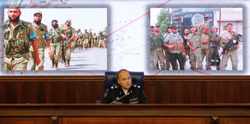 Russian Deputy Defence Minister Antonov speaks during news briefing on situation in Syria at Russian Defense Ministry in Moscow