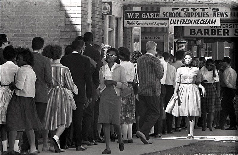 The postwar generation of civil rights activists in Austin picked up steam during the late 1950s and early 1960s. This protest on Feb. 11, 1961, is one of several contemporary demonstrations against segregated movie theaters.