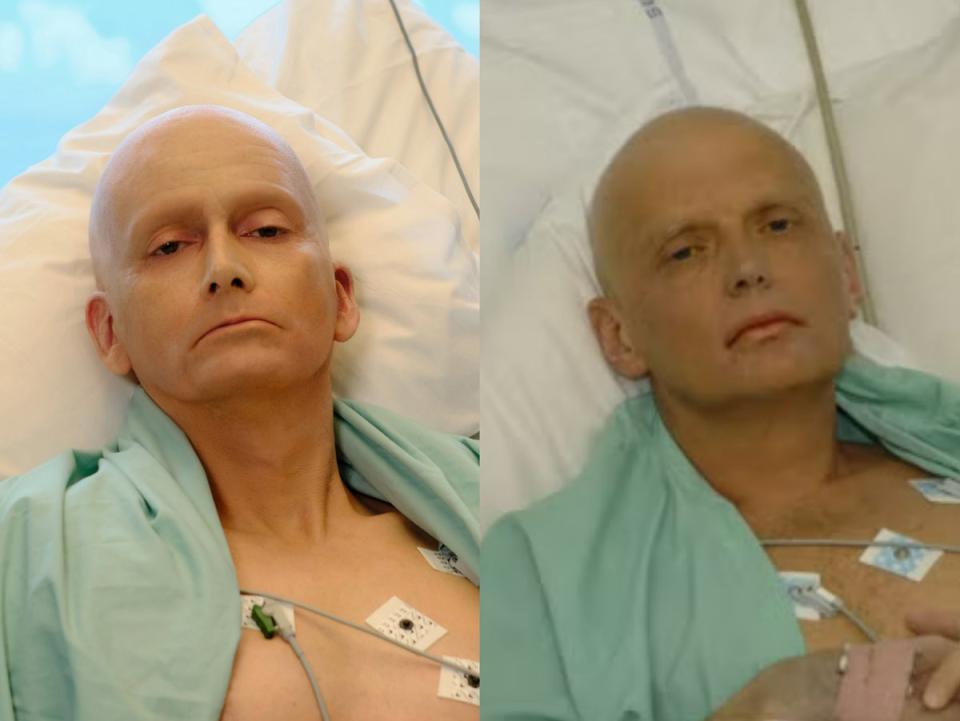 David Tennant as Alexander Litvinenko on the left, and the real Alexander Litvinenko on the right (ITV / Getty)