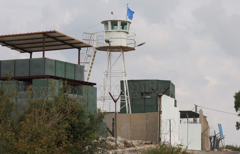 A U.N. observation tower is pictured in the town of Marwahin