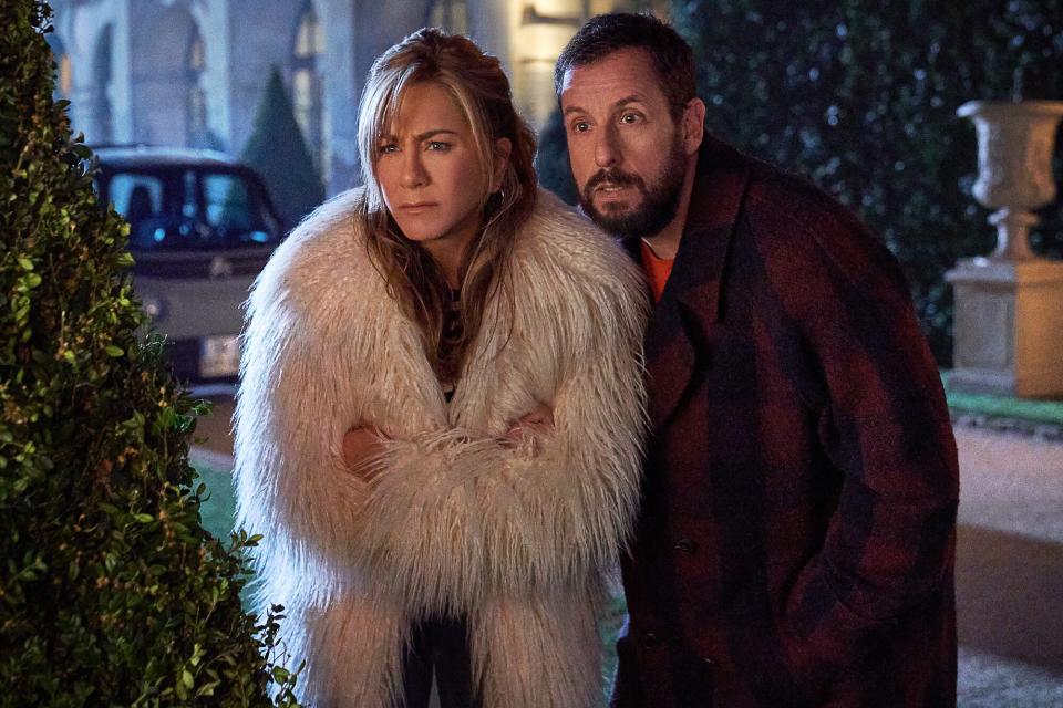 Murder Mystery 2. (L-R) Jennifer Aniston as Audrey Spitz and Adam Sandler as Nick Spitz in Murder Mystery 2.