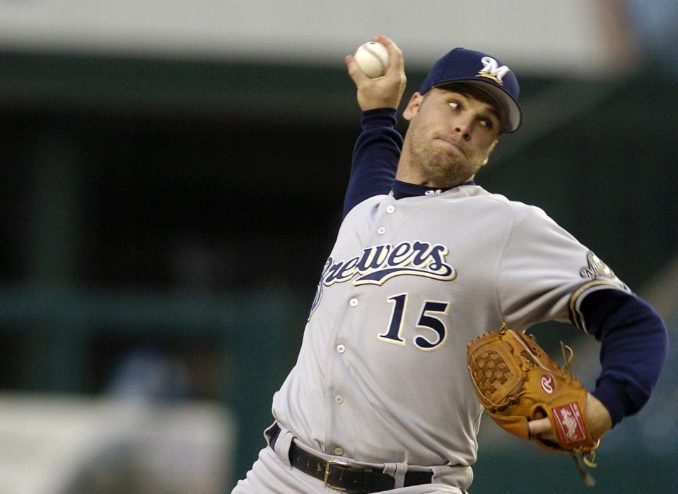 Milwaukee Brewers' Ben Sheets delivers in the second inning against the Anaheim Angels on June 8, 2004.