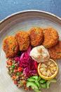 <p>Falafel is a traditional Middle-Eastern dish typically made with ground chickpeas or broad beans. I'm using sweet potato for a different take and texture on the delicious veggie dish.</p><p>Get the <a href="http://www.delish.com/uk/cooking/recipes/a32220420/sweet-potato-falafel/" rel="nofollow noopener" target="_blank" data-ylk="slk:Sweet Potato Falafel;elm:context_link;itc:0;sec:content-canvas" class="link ">Sweet Potato Falafel</a> recipe.</p>