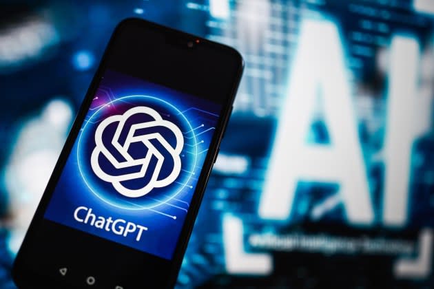 In this photo illustration, Chat GPT logo seen displayed on - Credit: SOPA Images/LightRocket via Getty Images