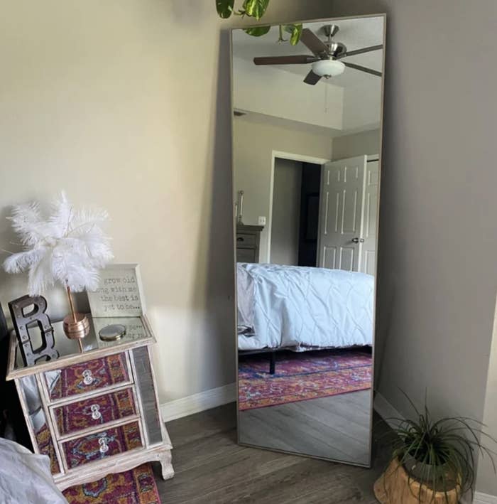 the rectangular floor mirror in reviewer's room