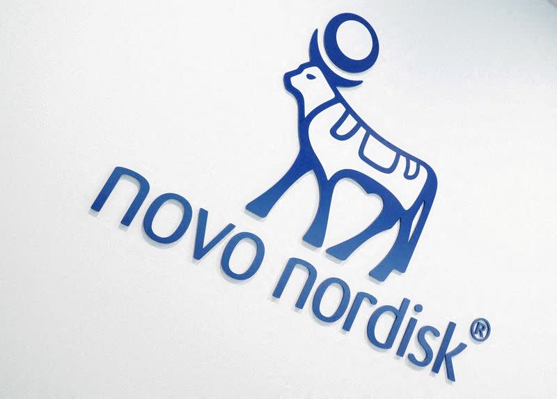 FILE PHOTO: FILE PHOTO: Novo Nordisk logo above the entrance to their offices in Copenhagen