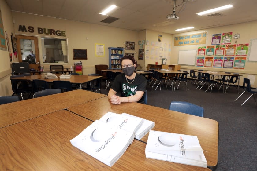 WEST COVINA, CA - JUNE 02: Natalie Burge, teacher at Giano Intermediate School in West Covina, CA on Tuesday, June 2, 2020. (Myung J. Chun / Los Angeles Times)