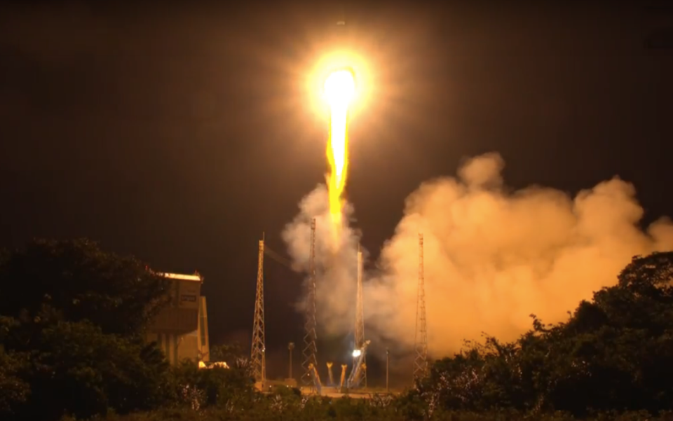 An Arianespace Soyuz rocket lifts off from the Guiana Space Center in Kourou, French Guiana, to deliver the European weather satellite MetOp-C into orbit on Nov. 6, 2018. <cite>Arianespace</cite>