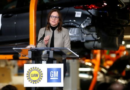 FILE PHOTO: General Motors Chief Executive Officer Mary Barra announces a major investment focused on the development of GM future technologies at the GM Orion Assembly Plant in Lake Orion,