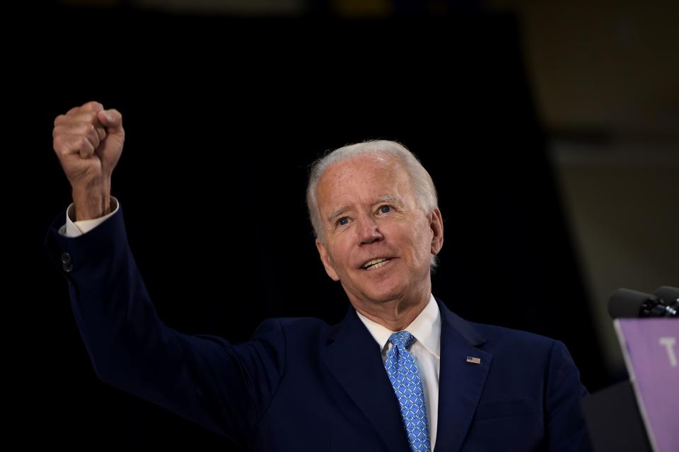 US Democratic presidential candidate Joe Biden answers questions after speaking about the coronavirus pandemic and the economy on June 30, 2020, in Wilmington, Delaware. (Photo by Brendan Smialowski / AFP) (Photo by BRENDAN SMIALOWSKI/AFP via Getty Images)