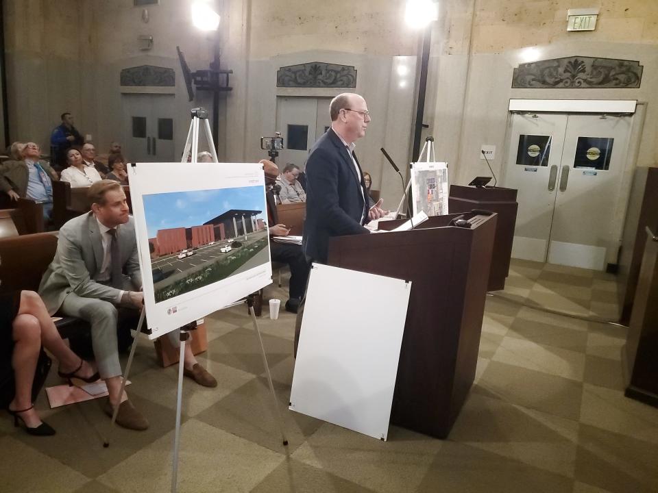 Curt Pardee, director of architecture, presents plans for the proposed new Oklahoma County Detention Center at Thursday's Oklahoma City Planning Commission meeting. The presentation included new renderings of the proposed jail.